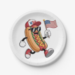 Assiettes En Carton 4 juillet Hotdog Indépendance américaine 1776