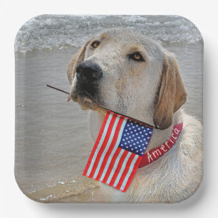 Assiettes En Carton 4 juillet Labrador Retriever avec drapeau