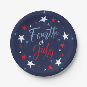 Assiettes En Carton 4 juillet Red White Blue Fireworks