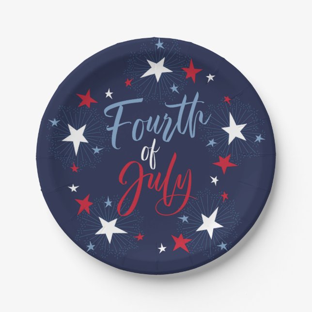 Assiettes En Carton 4 juillet Red White Blue Fireworks (Devant)