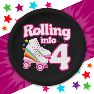Assiettes En Carton 4e anniversaire Roller Skate 4 ans