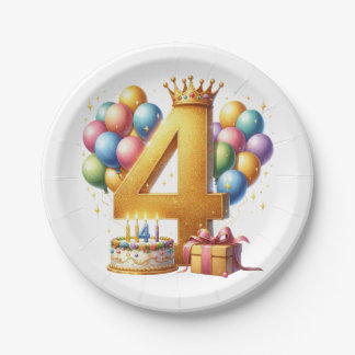 Assiettes En Carton 4ème anniversaire doré
