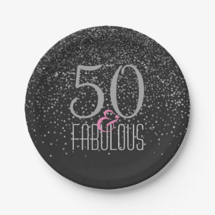 Assiettes En Carton 50 et anniversaire élégant noir fabuleux de