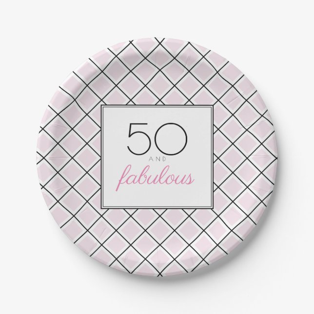 Assiettes En Carton 50 et fabuleuse fête d'anniversaire rose (Devant)