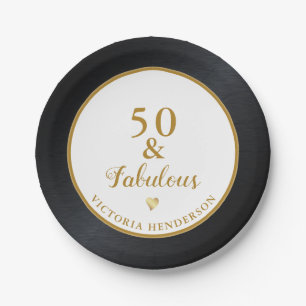 Assiettes En Carton 50 et fabuleux anniversaire Black White Gold