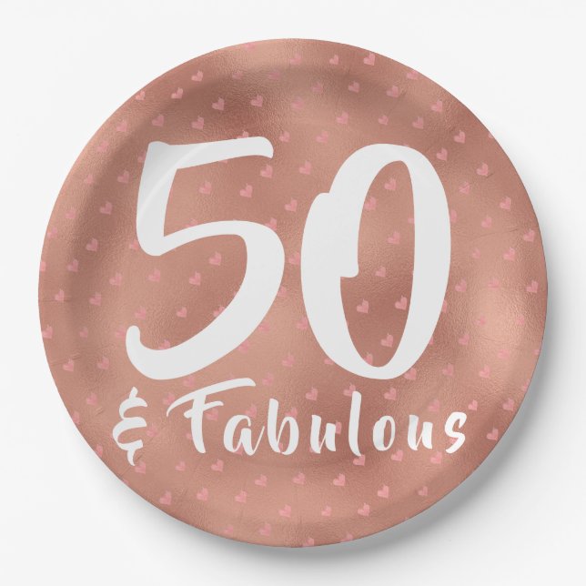 Assiettes En Carton 50 et fabuleux Coeurs de cuivre Anniversaire (Devant)