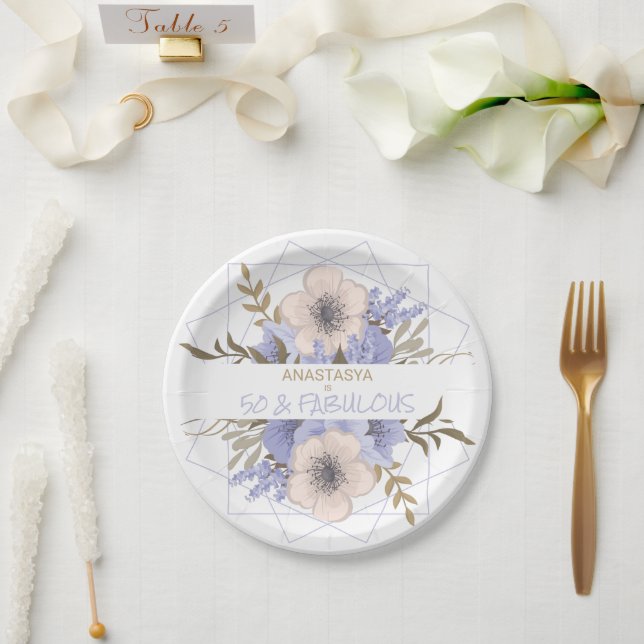 Assiettes En Carton 50 et fabuleux Floral Birthday Wild Roses Custom (Mariage)