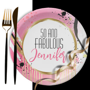 Assiettes En Carton 50 et fabuleux pour son Pink Gold Black Retro Fun