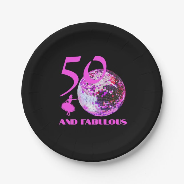Assiettes En Carton 50 et Fabulous anniversaire disco danseur noir (Devant)
