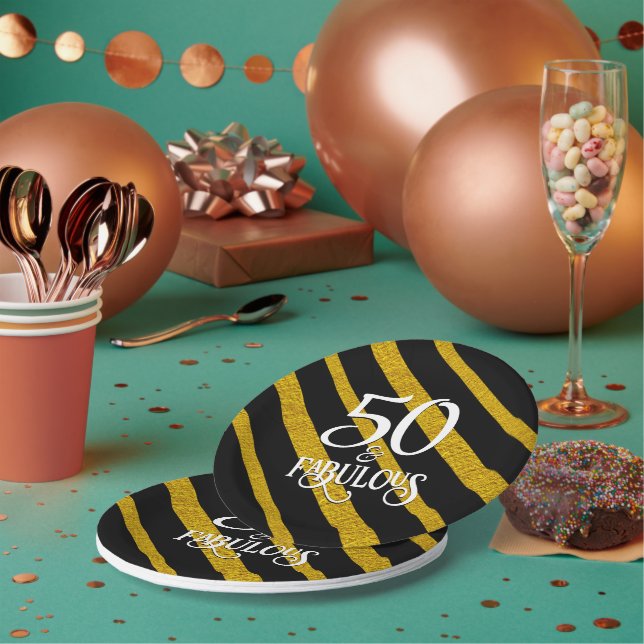 Assiettes En Carton 50 et Fabulous Black and Gold (Multi)