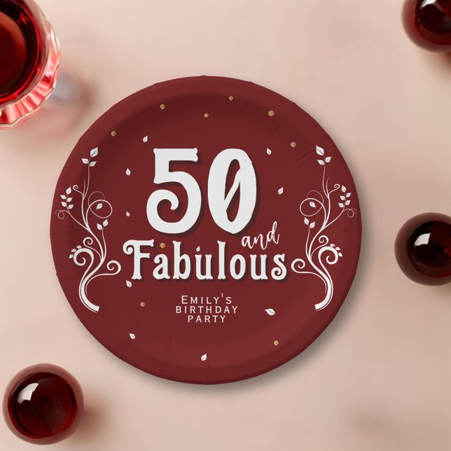 Assiettes En Carton 50 et Fabulous Foliage Rouge 50e anniversaire (Créateur téléchargé)