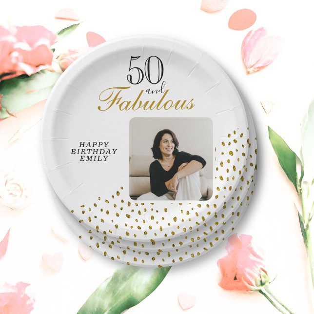 Assiettes En Carton 50 et Fabulous Gold Parties scintillant Photo 50e  (Créateur téléchargé)