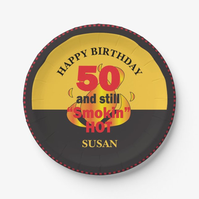 Assiettes En Carton 50 et toujours chaud fumant| 50e anniversaire (Devant)