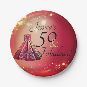 Assiettes En Carton 50 & Fabuleux 50e anniversaire Red Gold Sparkle