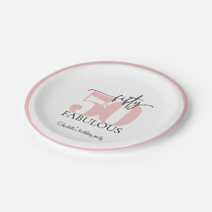 Assiettes En Carton "50 & Fabuleux" Anniversaire rose et noir