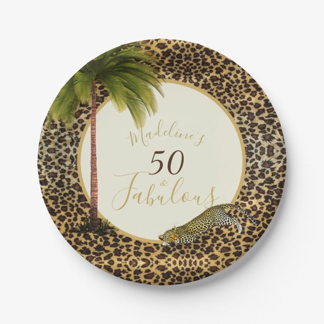 Assiettes En Carton 50 Fabuleux Cinquantième Empreinte de léopard Anni (Devant)