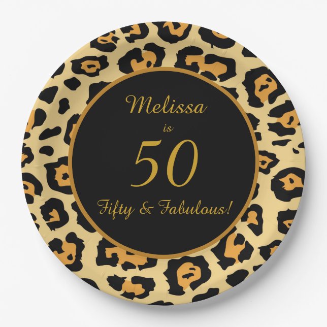 Assiettes En Carton 50 Fabuleux Empreinte de léopard d'anniversaire (Devant)