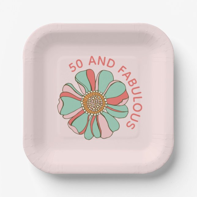 Assiettes En Carton 50 & Fabuleux Retro rose floral (Recto)
