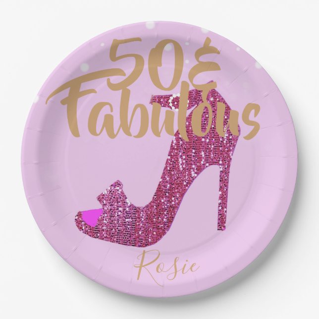Assiettes En Carton 50 &Fabulous Birthday Girly Pink Gold Text (Devant)