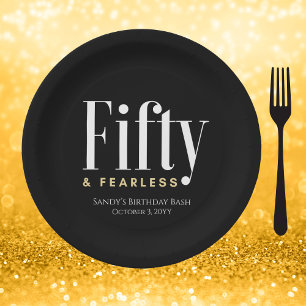 Assiettes En Carton 50 & Fearless Anniversaire Elégant moderne Black C