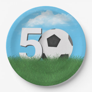 Assiettes En Carton 50e Anniversaire Bal De Football En Herbe Verte