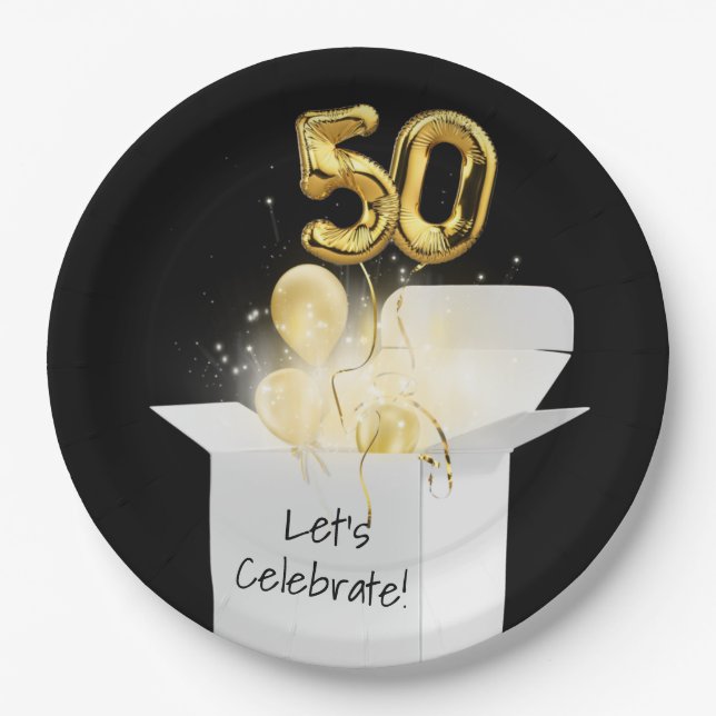 Assiettes En Carton 50e anniversaire Ballons d'or en boîte blanche (Devant)