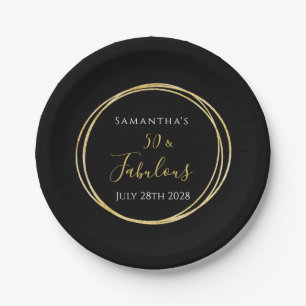 Assiettes En Carton 50e anniversaire Black Gold fête d'anniversaire