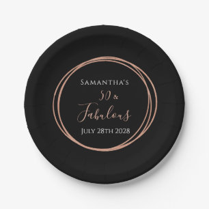 Assiettes En Carton 50e anniversaire Black Rose Gold fête d'anniversai