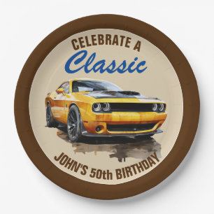 Assiettes En Carton 50e Anniversaire Classic Yellow Muscle Car