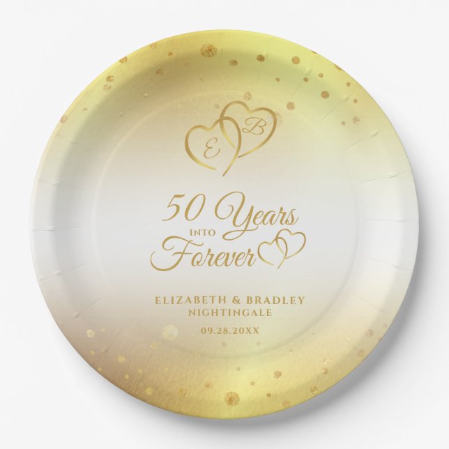 Assiettes En Carton 50e Anniversaire Coeurs d'or ans en jamais (Devant)
