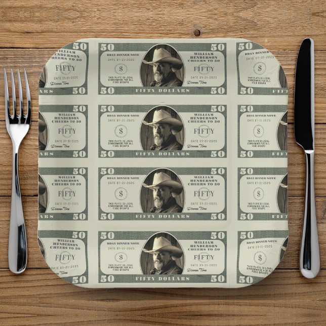 Assiettes En Carton 50e anniversaire de la facture de 50 dollars (50th Birthday Cheers to 50 Dollar Bill Paper Plates
)