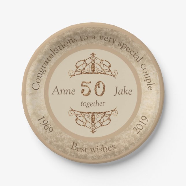 Assiettes En Carton 50e anniversaire de Mariage Cadeaux pour les coupl (Devant)