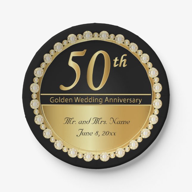 Assiettes En Carton 50e anniversaire de Mariage d'or (Devant)