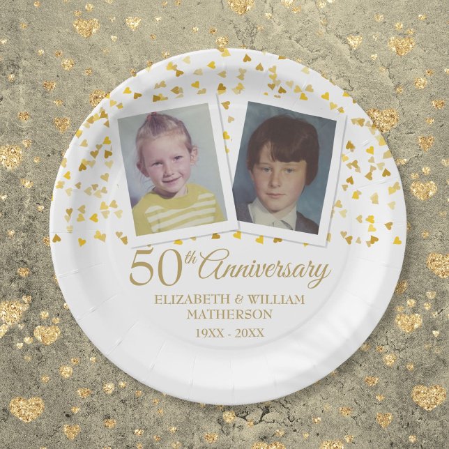 Assiettes En Carton 50e anniversaire de Mariage d'or Photos d'enfants (50th Golden Wedding Anniversary Child Photos Paper Plates)