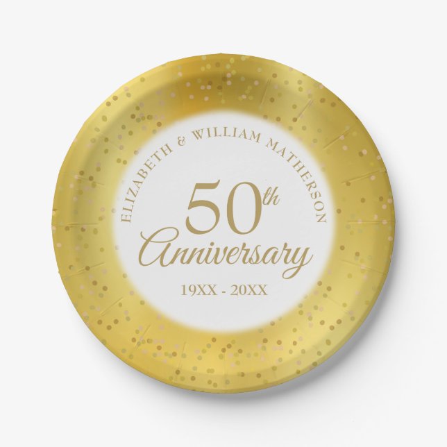 Assiettes En Carton 50e anniversaire de Mariage Poussière d'or (Devant)