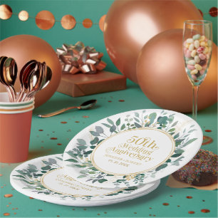 Assiettes En Carton 50e anniversaire de Mariage Typographie d'or Verdu