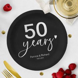Assiettes En Carton 50e anniversaire du Mariage noir et blanc