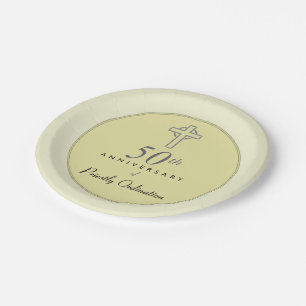 Assiettes En Carton 50e anniversaire du prêtre avec croix bossée