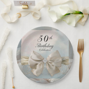 Assiettes En Carton 50e anniversaire Gold Bow Élégante florale torrent