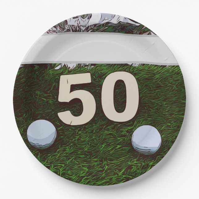 Assiettes En Carton 50e anniversaire Golfeur avec golf sur green (Devant)