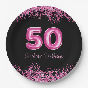 Assiettes En Carton 50e anniversaire Hot Pink Balloons Gllitter Party