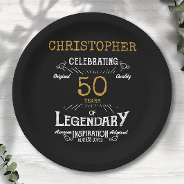 Assiettes En Carton 50e anniversaire Légendaire Black Gold Retro