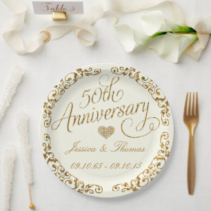 Assiettes En Carton 50e Anniversaire Mariage d'or Plaque en papier