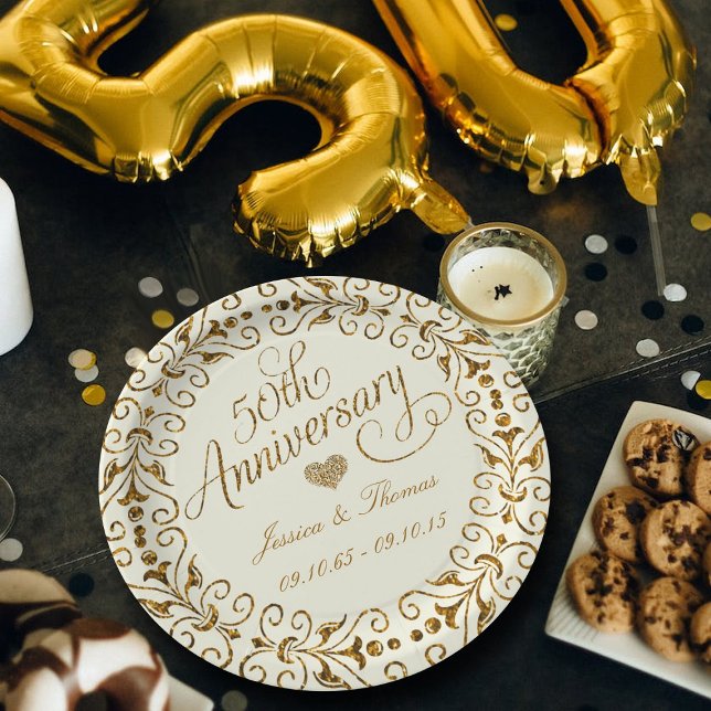 Assiettes En Carton 50e Anniversaire Mariage d'or Plaque en papier (Créateur téléchargé)