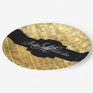 Assiettes En Carton 50e anniversaire Monogrammed Black & Gold