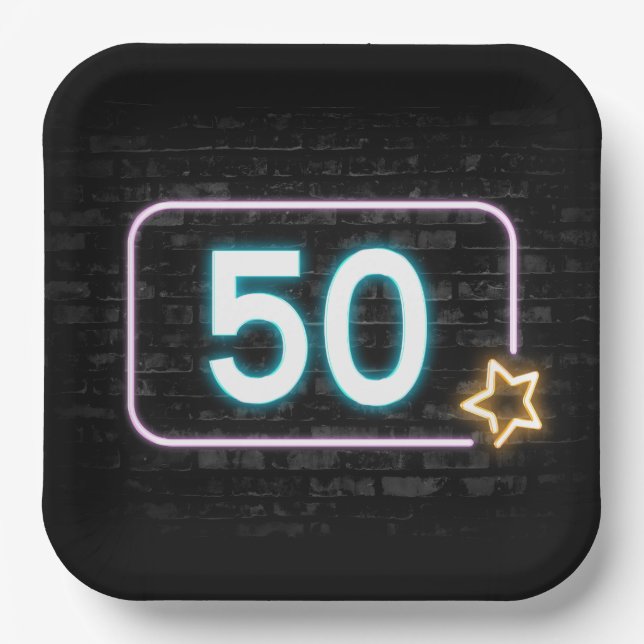 Assiettes En Carton 50e anniversaire Neon Connexion en brique (Recto)