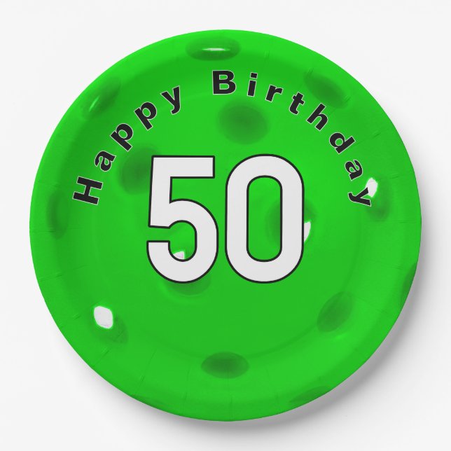 Assiettes En Carton 50e anniversaire Neon Green Pickleball (Devant)