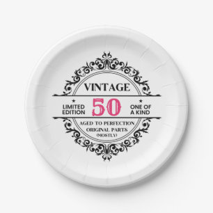Assiettes En Carton 50e Anniversaire Noir Rose Funny Birthday