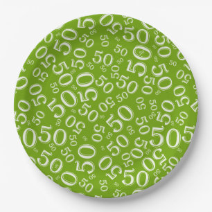 Assiettes En Carton 50e anniversaire Numéro Motif Vert/Blanc