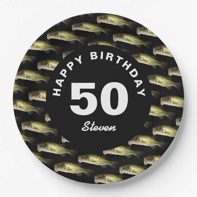 Assiettes En Carton 50e anniversaire Pêche au bar personnalisée (Devant)
